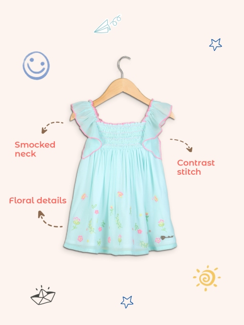 Nauti Nati Girls Floral Embroidered Georgette A-Line Dress - Image 5