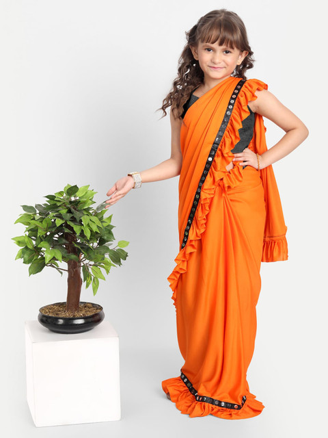 LOOKS AND LIKES Ready To Wear Mirror Work Ruffled Saree - Image 4