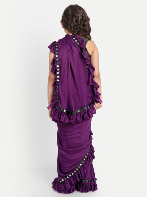 LOOKS AND LIKES Girls Ruffles Sequinned Saree - Image 3