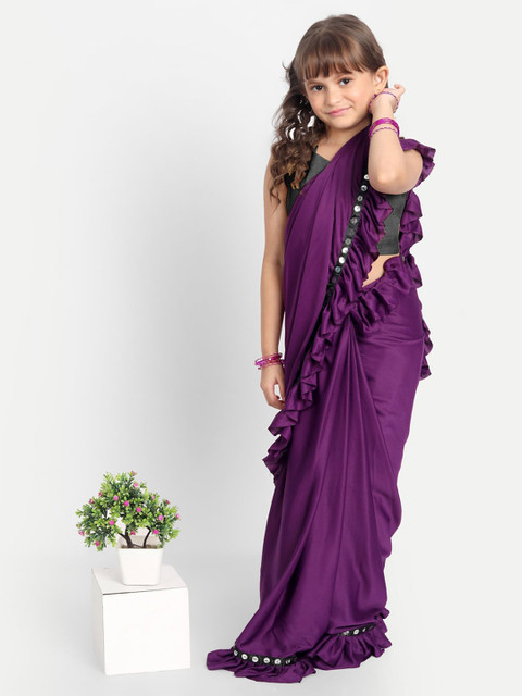 LOOKS AND LIKES Girls Ruffles Sequinned Saree - Image 4