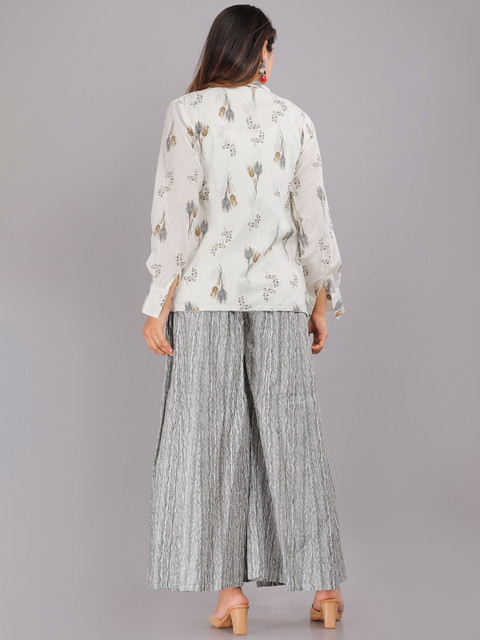 KALINI Printed Pure Cotton Crop Top With Palazzo & Jacket - Image 5