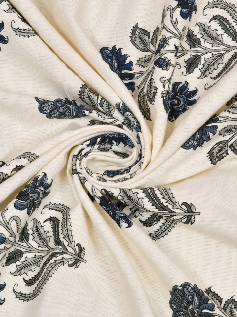 Trance Home Linen Cream-Colored & Blue Printed Pure Cotton 4-Seater Rectangular Table Cloth - Image 3