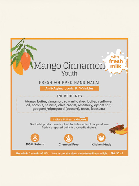 Nat Habit Mango Cinnamon Youth Anti Aging Spots Fresh Wrinkle Whipped Hand Malai - 25 ml - Image 8