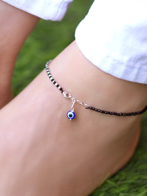Zavya Silver-Plated Evil Eye Beaded Anklet