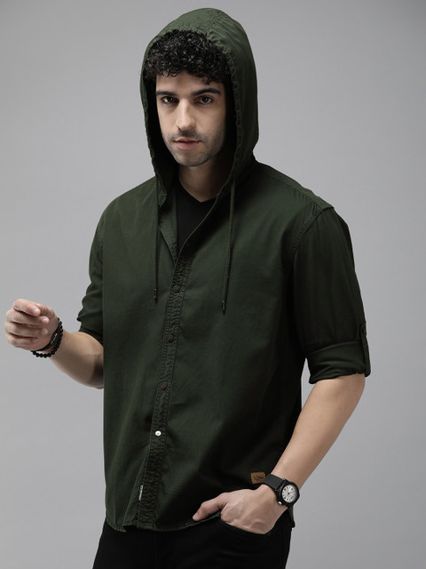 The Roadster Life Co. Solid Relaxed Fit Hooded Pure Cotton Casual Shirt - Image 4