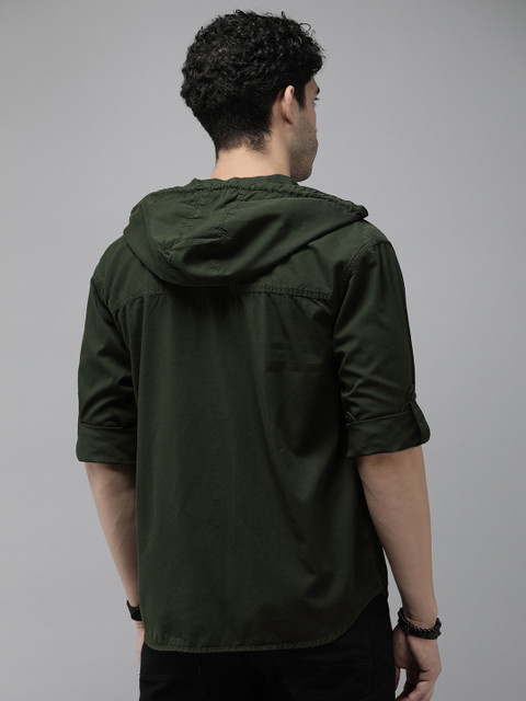 The Roadster Life Co. Solid Relaxed Fit Hooded Pure Cotton Casual Shirt - Image 5