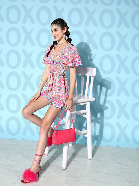 Berrylush Women Floral Printed V-Neck Playsuit