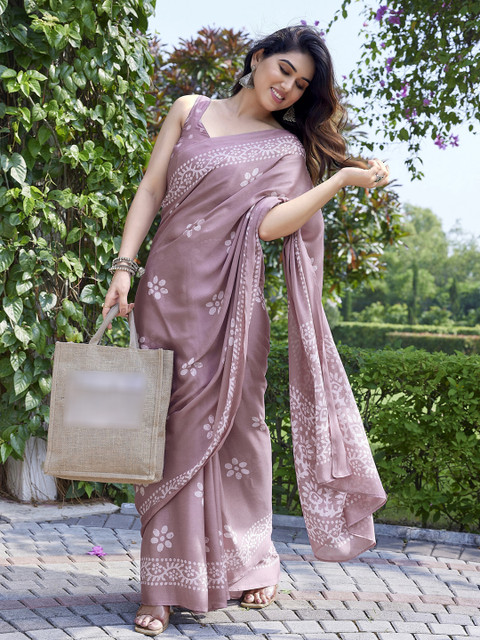 KALINI Floral Batik Dyed Chiffon Saree