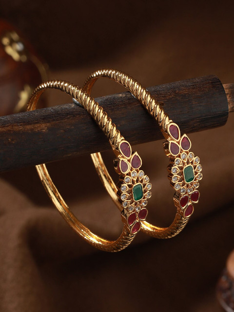 Jazz and Sizzle Set Of 2 24CT Gold-Plated Stone-Studded Bangles