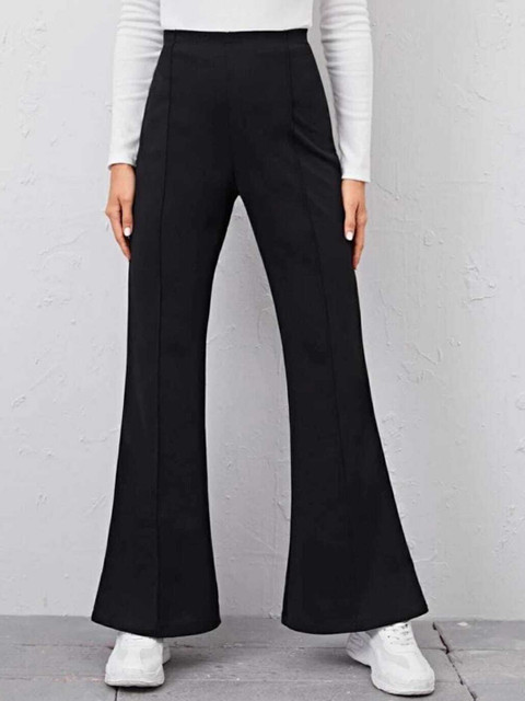 BROADSTAR Women Classic Flared Bootcut High-Rise Easy Wash Trousers