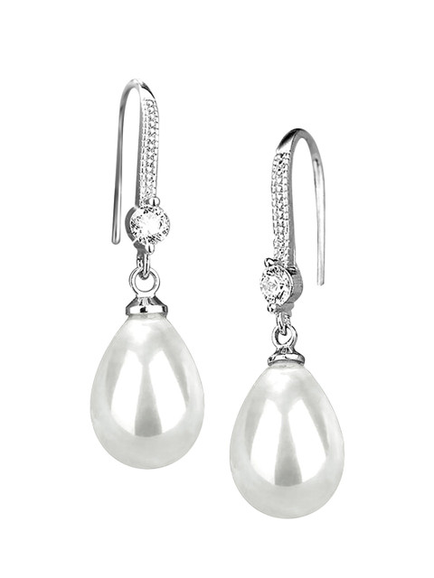 Peora Silver Plated Contemporary Pearl Studded Drop Earrings - Image 5
