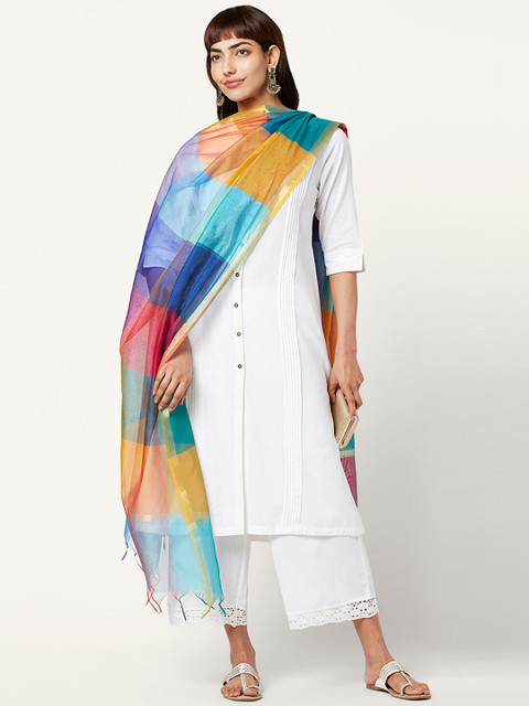 RANGMANCH BY PANTALOONS Checked Zari Dupatta With Tasselled Border