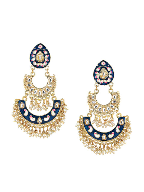 Jazz and Sizzle Gold-Plated Stone Studded & Beaded Contemporary Chandbalis Earrings - Image 2