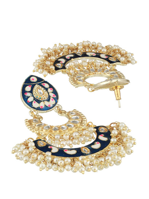 Jazz and Sizzle Gold-Plated Stone Studded & Beaded Contemporary Chandbalis Earrings - Image 3