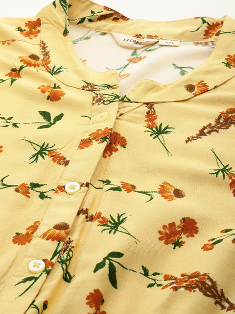 Sztori Plus Size Floral Print Drawstring Detail Roll-Up Sleeves A-Line Dress - Image 2