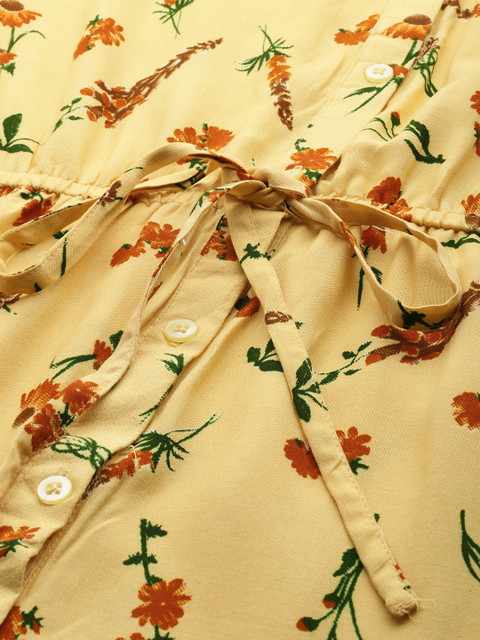 Sztori Plus Size Floral Print Drawstring Detail Roll-Up Sleeves A-Line Dress - Image 6