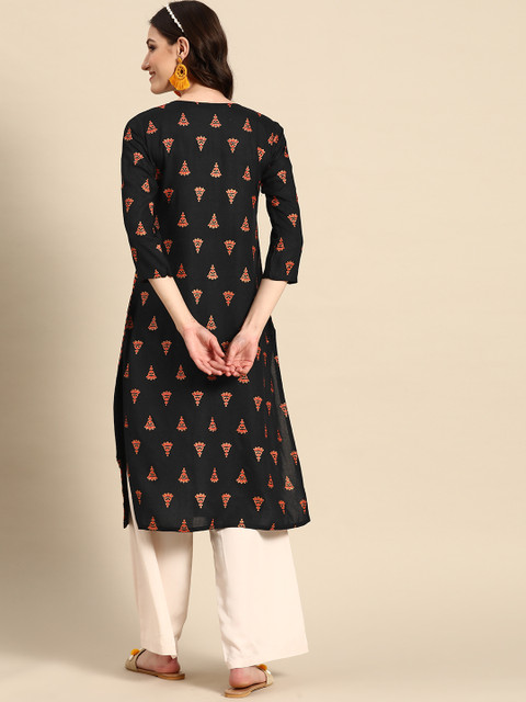 Sangria Floral Yoke Printed Mirror Work Kurta - Image 5