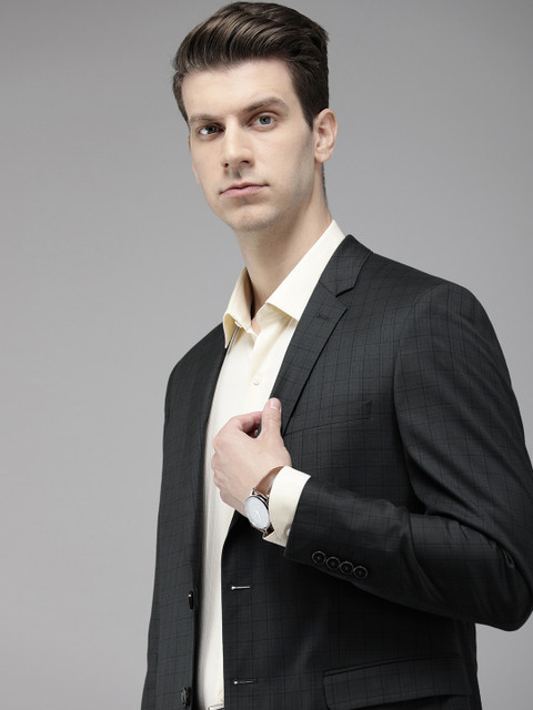 Van Heusen Men Checked Slim Fit Single-Breasted Formal Blazer