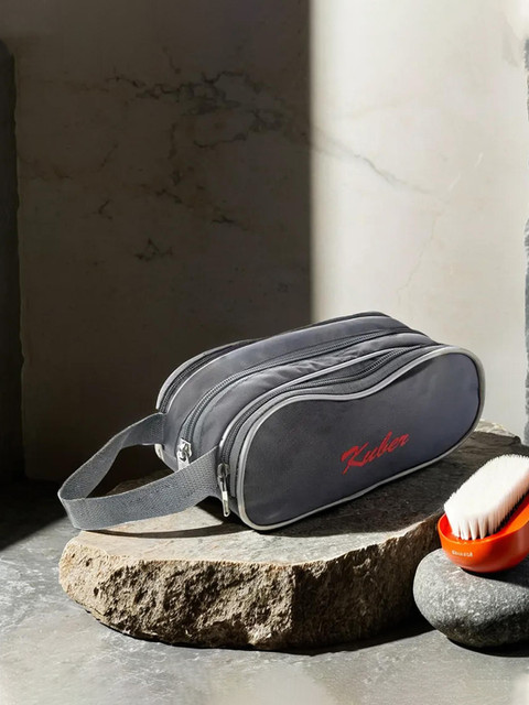 Kuber Industries Grey Rexin Toiletry Pouch with Strap
