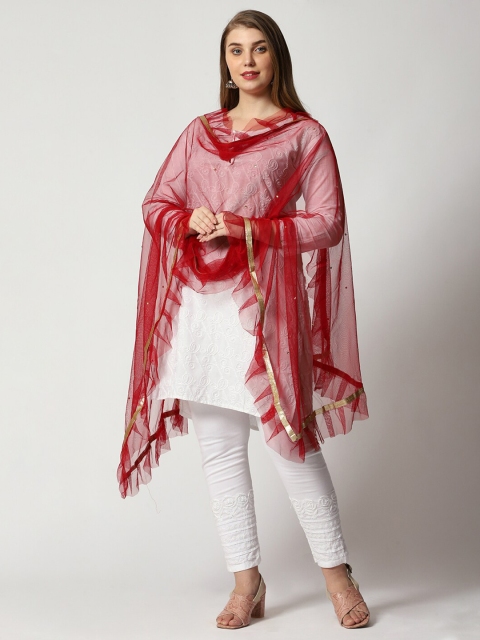 WEAVERS VILLA Embellished Beads & Stones Net Dupatta - Image 4