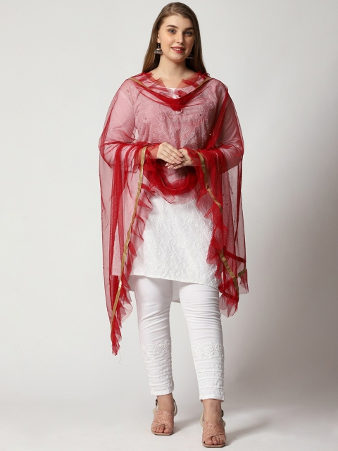 WEAVERS VILLA Embellished Beads & Stones Net Dupatta - Image 5