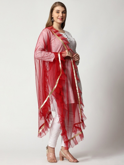 WEAVERS VILLA Embellished Beads & Stones Net Dupatta - Image 3