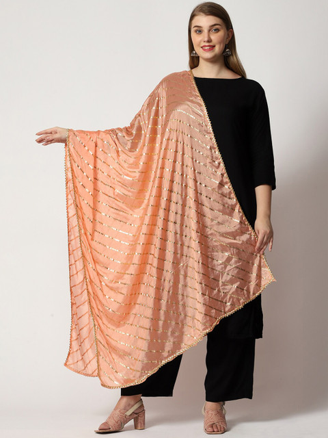 WEAVERS VILLA Striped Cotton Silk Gotta Patti Dupatta