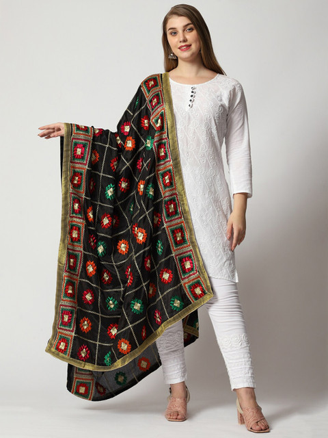 WEAVERS VILLA Ethnic Motifs Embroidered Dupatta