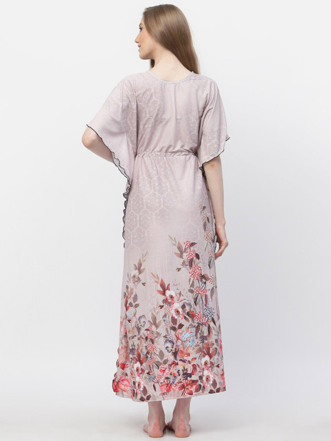 Arrabi Floral Printed Satin Kaftan Nightdress - Image 4