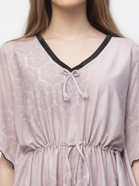 Arrabi Floral Printed Satin Kaftan Nightdress - Image 2