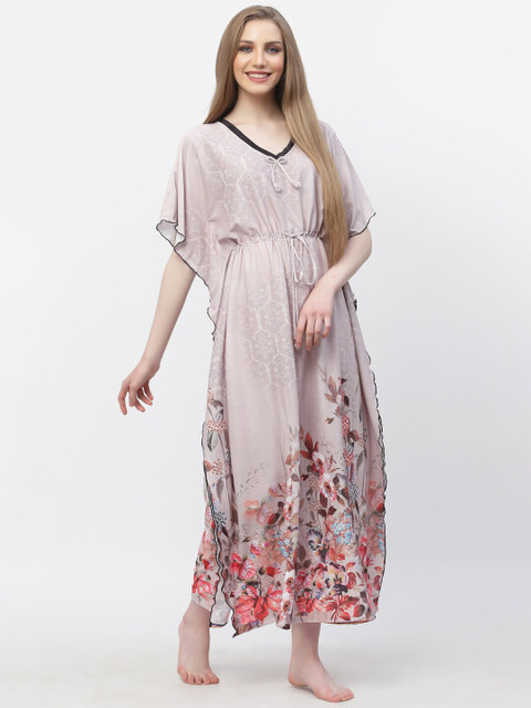 Arrabi Floral Printed Satin Kaftan Nightdress - Image 3