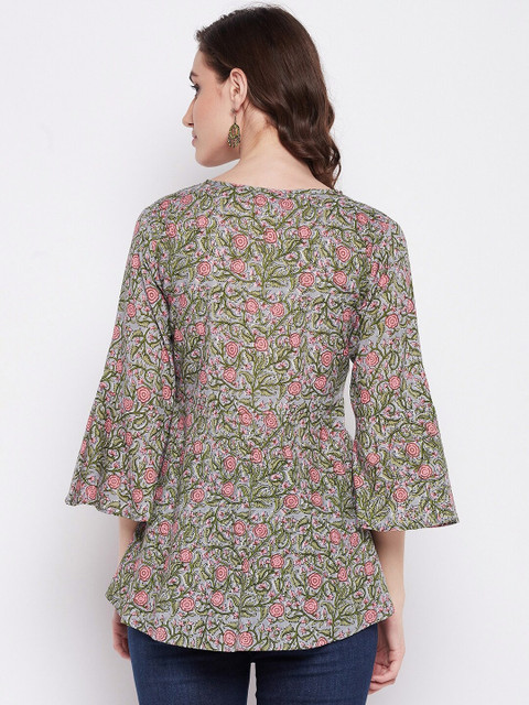Imfashini Round Neck Floral Printed Longline Cotton A-Line Top - Image 5