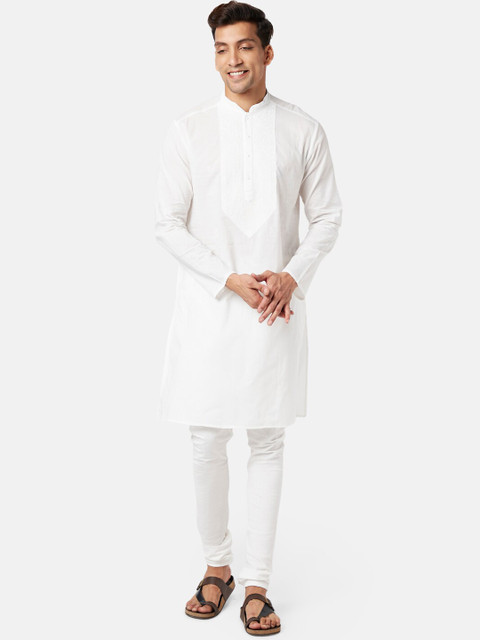 indus route by Pantaloons Men Off White Chikankari Kurta