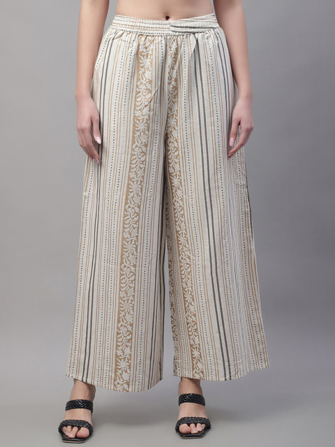 Pistaa Women Ethnic Motifs Printed Cotton Flared Palazzos