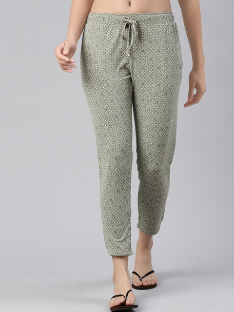 Enamor Women Printed Mid-Rise Tapered Lounge Pants