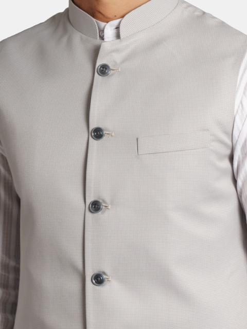 Wintage Men Woven Mandarin Collar Nehru Jacket - Image 2