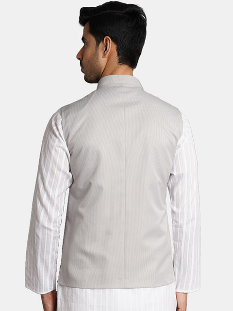 Wintage Men Woven Mandarin Collar Nehru Jacket - Image 4