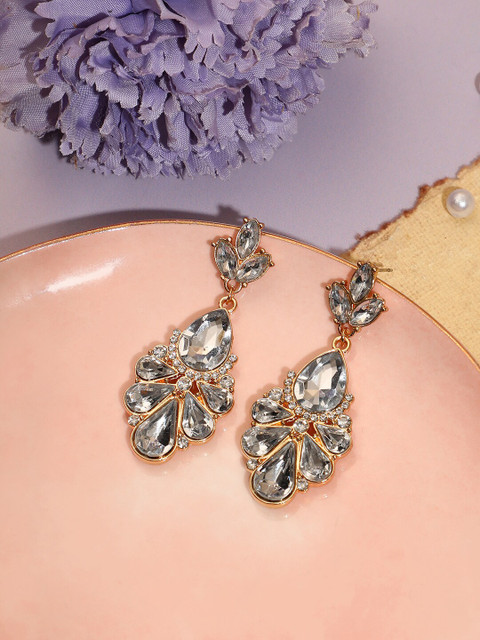 SOHI Gold-Plated Contemporary Drop Earrings