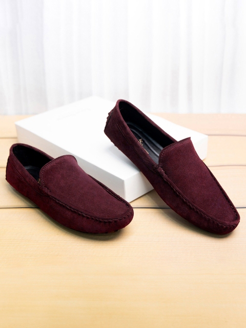 Louis Stitch Men Rosewood Italian Suede Leather Handmade Driving Loafers