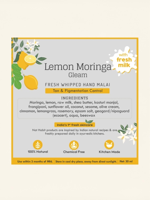 Nat Habit Lemon Moringa Hand Cream with Shea Butter Moisturizes & Reduces Tan - 30ml - Image 7