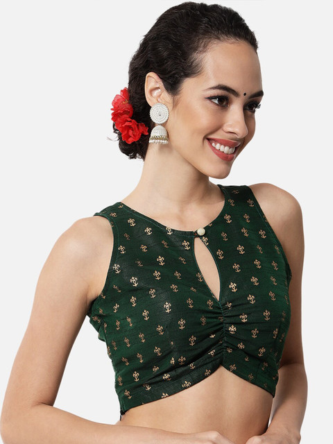 studio rasa Ethnic Motifs Printed Keyhole Neck Fitted Crop Top - Image 3
