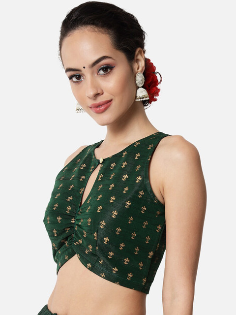 studio rasa Ethnic Motifs Printed Keyhole Neck Fitted Crop Top - Image 4