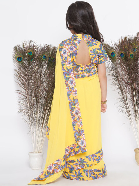 Little Bansi Girls Floral Pure Georgette Ready to Wear Saree - Image 4