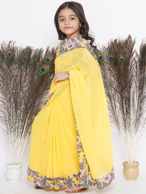 Little Bansi Girls Floral Pure Georgette Ready to Wear Saree - Image 3