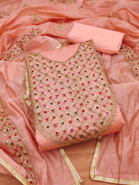 KALINI Embroidered Sequinned Art Silk Unstitched Dress Material