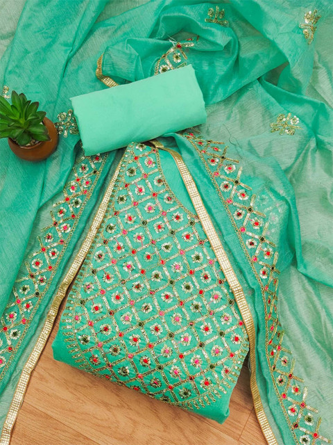 KALINI Embroidered Sequinned Art Silk Unstitched Dress Material