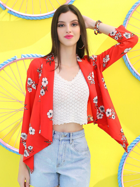 Sera Floral Printed Asymmetric Open Front Shrug