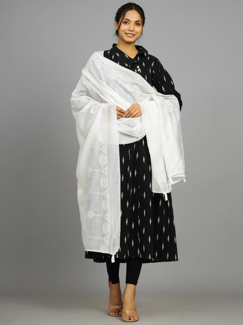 HANDICRAFT PALACE White & Gold-Toned Embroidered Dupatta with Sequinned