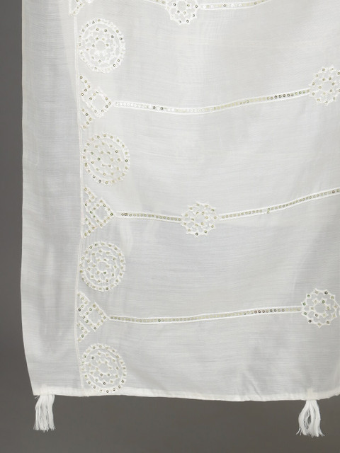 HANDICRAFT PALACE White & Gold-Toned Embroidered Dupatta with Sequinned - Image 2