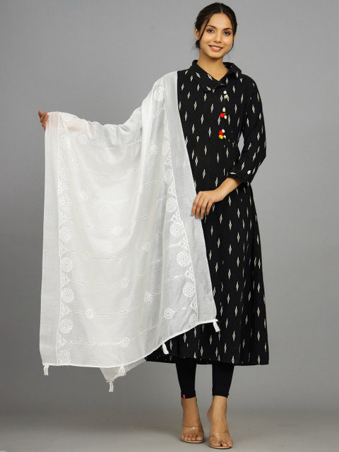 HANDICRAFT PALACE White & Gold-Toned Embroidered Dupatta with Sequinned - Image 5